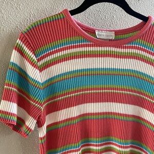 Pierre Cardin multicolored striped shirt sleeve scoop neck sweater.